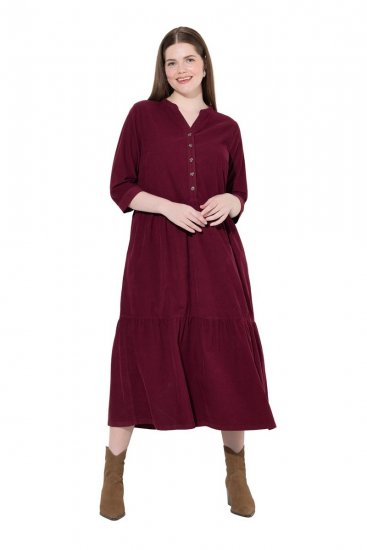 Ulla Popken 843383 Abito di velluto a coste con maniche a 3/4 Bordeaux - Vestiti maxi - Abiti maxi taglie forti