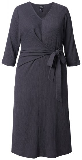 Ulla Popken 843595 Abito a portafoglio con maniche a 3/4 Grigio melange - Vestiti midi - Abiti midi taglie comode