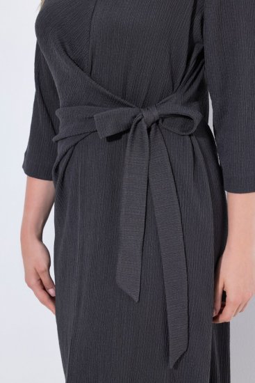 Ulla Popken 843595 Abito a portafoglio con maniche a 3/4 Grigio melange - Vestiti midi - Abiti midi taglie comode
