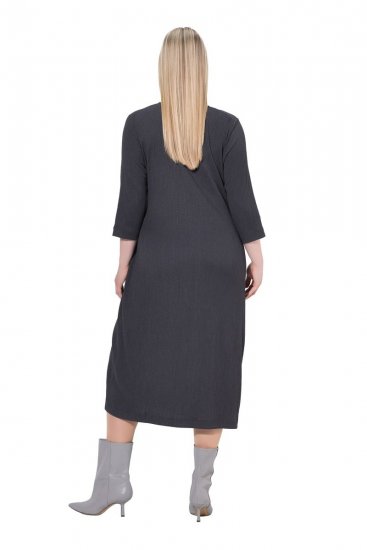 Ulla Popken 843595 Abito a portafoglio con maniche a 3/4 Grigio melange - Vestiti midi - Abiti midi taglie comode