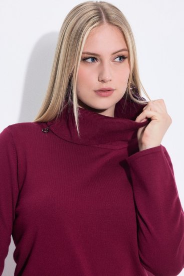 Ulla Popken 843627 Abito in maglia a maniche lunghe con collo alto Bordeaux - Vestiti midi - Abiti midi taglie comode