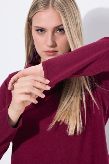 Ulla Popken 843627 Abito in maglia a maniche lunghe con collo alto Bordeaux - Vestiti midi - Abiti midi taglie comode