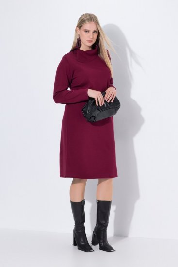 Ulla Popken 843627 Abito in maglia a maniche lunghe con collo alto Bordeaux - Vestiti midi - Abiti midi taglie comode
