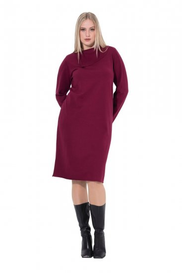 Ulla Popken 843627 Abito in maglia a maniche lunghe con collo alto Bordeaux - Vestiti midi - Abiti midi taglie comode