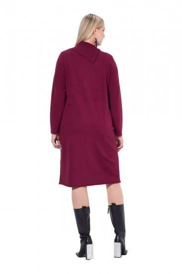 Ulla Popken 843627 Abito in maglia a maniche lunghe con collo alto Bordeaux - Vestiti midi - Abiti midi taglie comode