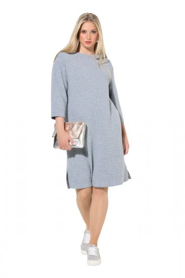 Ulla Popken 843999 Abito con maniche a 3/4 Grigio melange - Abiti - Vestiti per tutte le taglie
