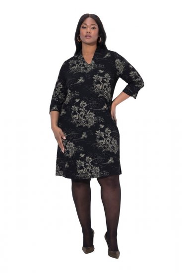 Ulla Popken 844739 Abito con maniche a 3/4 Nero - Vestiti midi - Abiti midi taglie comode