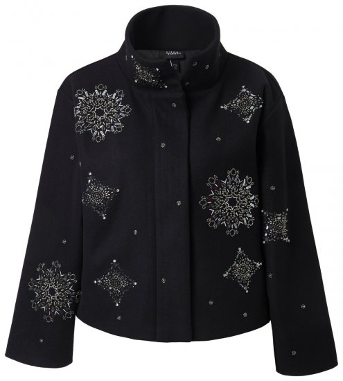 Ulla Popken 844839 Giacca corta con ricamo a fiocchi di neve Blu scuro - Giacche - Giacche taglie forti da donna
