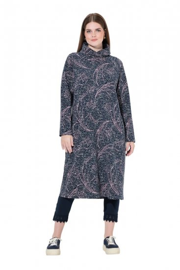 Ulla Popken 844993 Abito in felpa fantasia Blu scuro - Abiti in felpa - 