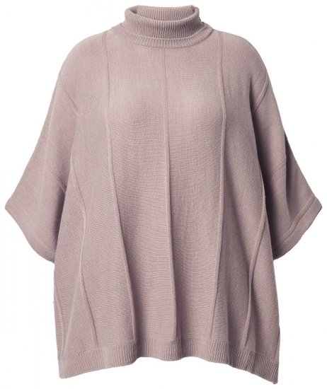 Ulla Popken 844996 Poncho a coste in merino con collo alto Marrone chiaro - Poncho e mantelle - 