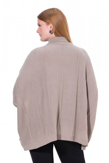 Ulla Popken 844996 Poncho a coste in merino con collo alto Marrone chiaro - Poncho e mantelle - 