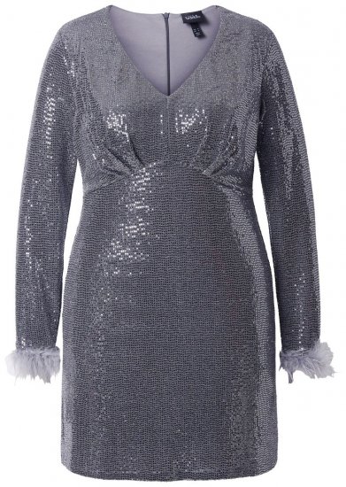 Ulla Popken 845145 Abito di paillettes con scollo a V Argento - Abiti da sera - Abiti da sera taglie forti