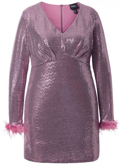 Ulla Popken 845145 Abito di paillettes con scollo a V Rosa - Abiti da sera - Abiti da sera taglie forti