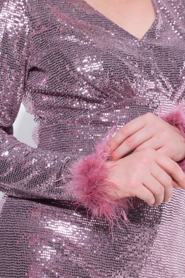 Ulla Popken 845145 Abito di paillettes con scollo a V Rosa - Abiti da sera - Abiti da sera taglie forti