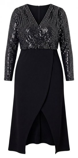 Ulla Popken 845151 Abito a righe con scollo a V Nero - Abiti da sera - Abiti da sera taglie forti