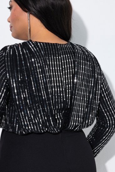 Ulla Popken 845151 Abito a righe con scollo a V Nero - Abiti da sera - Abiti da sera taglie forti