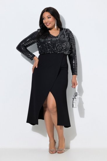 Ulla Popken 845151 Abito a righe con scollo a V Nero - Abiti da sera - Abiti da sera taglie forti