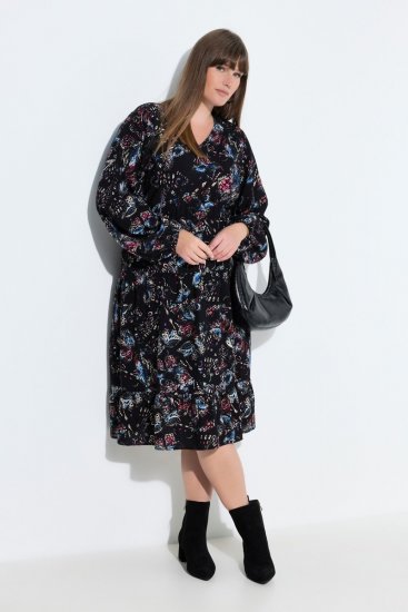 Ulla Popken 845287 Abito midi fantasia Nero - Vestiti midi - Abiti midi taglie comode