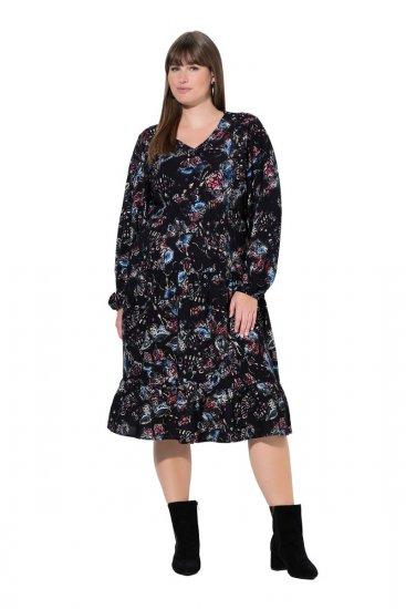 Ulla Popken 845287 Abito midi fantasia Nero - Vestiti midi - Abiti midi taglie comode