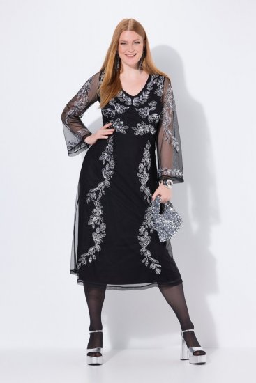 Ulla Popken 845366 Abito da sera con scollo a V Nero - Abiti da sera - Abiti da sera taglie forti