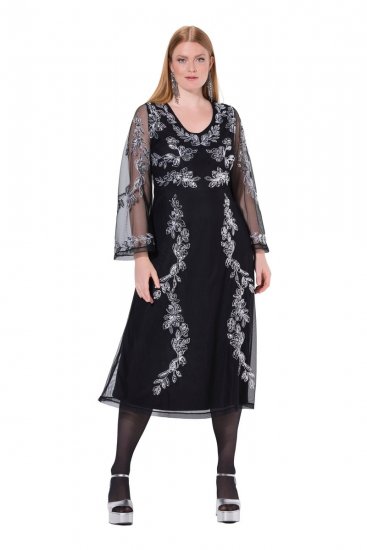 Ulla Popken 845366 Abito da sera con scollo a V Nero - Abiti da sera - Abiti da sera taglie forti