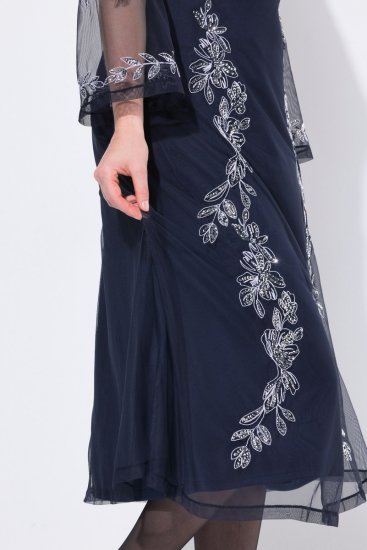 Ulla Popken 845366 Abito di paillettes a fiori Blu scuro - Abiti da sera - Abiti da sera taglie forti