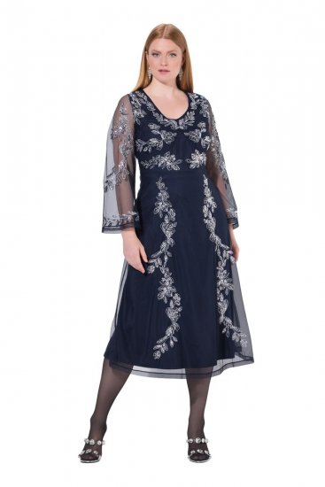 Ulla Popken 845366 Abito di paillettes a fiori Blu scuro - Abiti da sera - Abiti da sera taglie forti