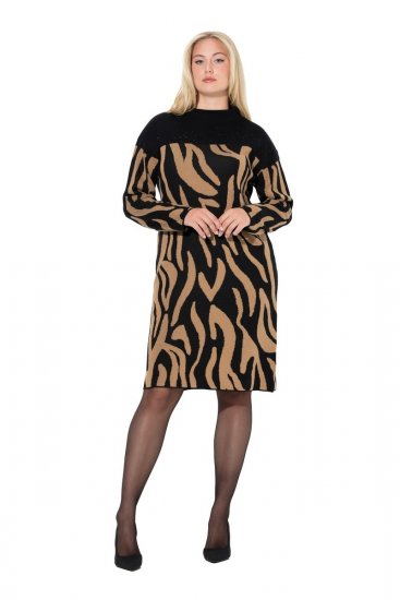 Ulla Popken 845378 Abito in maglia animalier Beige - Abiti da sera - Abiti da sera taglie forti