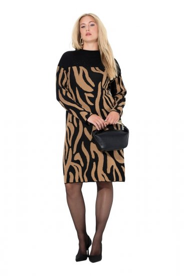 Ulla Popken 845378 Abito in maglia animalier Beige - Abiti da sera - Abiti da sera taglie forti