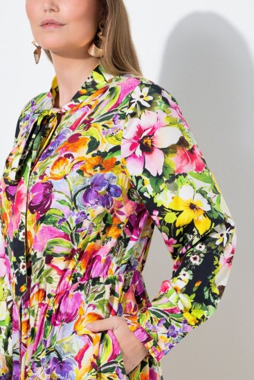 Ulla Popken 845512 Abito chemisier a fiori Rosso bacca - Vestiti midi - Abiti midi taglie comode