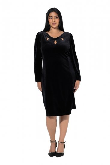 Ulla Popken 845573 Abito di velluto a maniche lunghe Nero - Abiti da sera - Abiti da sera taglie forti