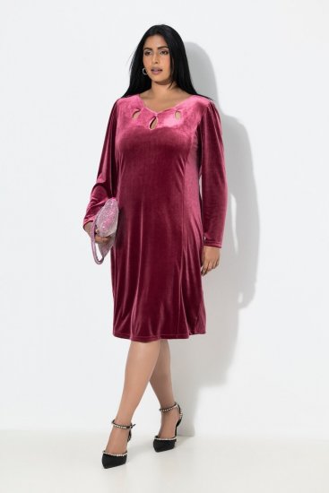 Ulla Popken 845573 Abito di velluto a maniche lunghe Bordeaux - Abiti da sera - Abiti da sera taglie forti