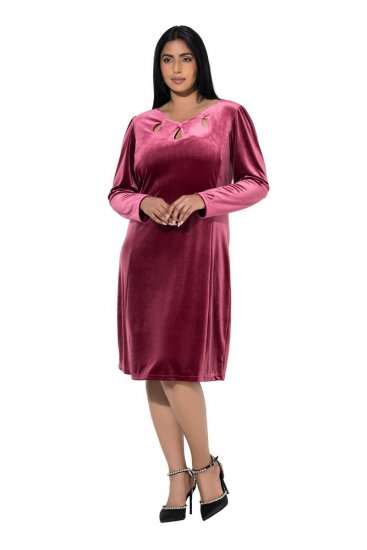 Ulla Popken 845573 Abito di velluto a maniche lunghe Bordeaux - Abiti da sera - Abiti da sera taglie forti