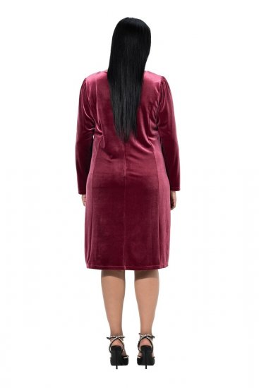 Ulla Popken 845573 Abito di velluto a maniche lunghe Bordeaux - Abiti da sera - Abiti da sera taglie forti