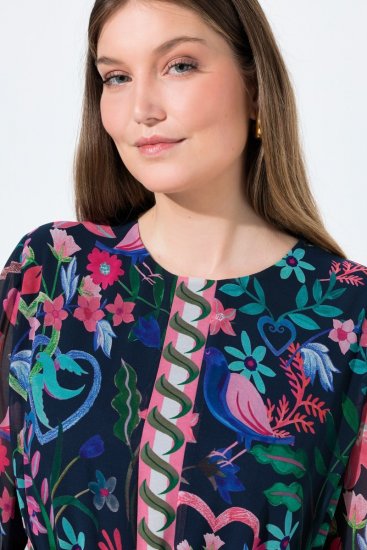 Ulla Popken 845649 Abito in chiffon a fiori Blu scuro - Vestiti midi - Abiti midi taglie comode