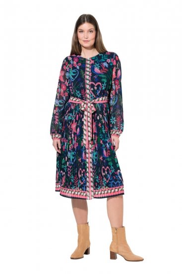 Ulla Popken 845649 Abito in chiffon a fiori Blu scuro - Vestiti midi - Abiti midi taglie comode