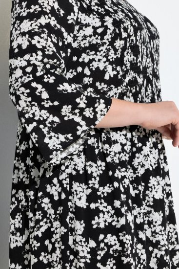 Ulla Popken 845825 Abito midi a fiori con maniche a 3/4 Nero - Vestiti midi - Abiti midi taglie comode
