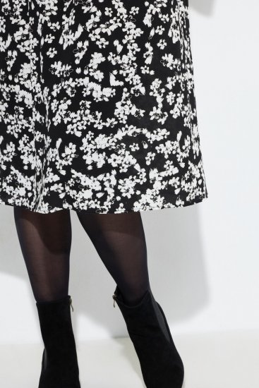 Ulla Popken 845825 Abito midi a fiori con maniche a 3/4 Nero - Vestiti midi - Abiti midi taglie comode