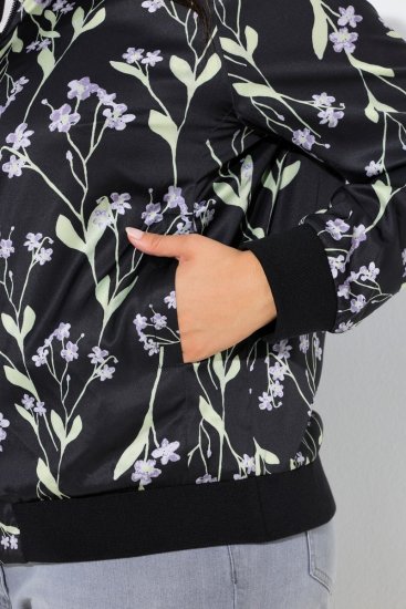 Ulla Popken 845841 Giacca reversibile a fiori con collo college Nero - Giacche - Giacche taglie forti da donna