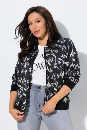 Ulla Popken 845841 Giacca reversibile a fiori con collo college Nero - Giacche - Giacche taglie forti da donna