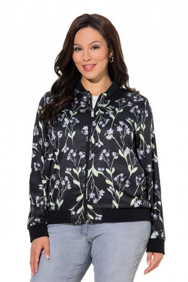 Ulla Popken 845841 Giacca reversibile a fiori con collo college Nero - Giacche - Giacche taglie forti da donna
