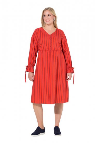 Ulla Popken 845863 Abito midi a righe con cintura da annodare Corallo - Vestiti midi - Abiti midi taglie comode
