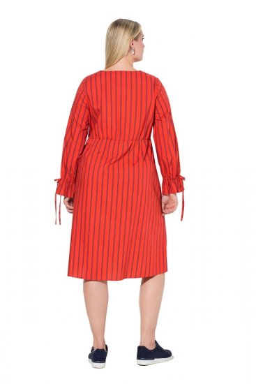 Ulla Popken 845863 Abito midi a righe con cintura da annodare Corallo - Vestiti midi - Abiti midi taglie comode