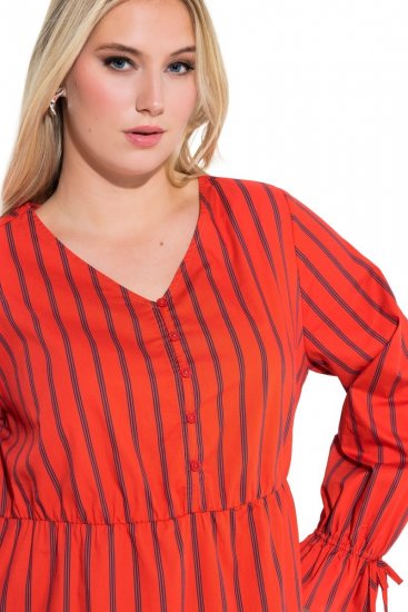 Ulla Popken 845863 Abito midi a righe con cintura da annodare Corallo - Vestiti midi - Abiti midi taglie comode