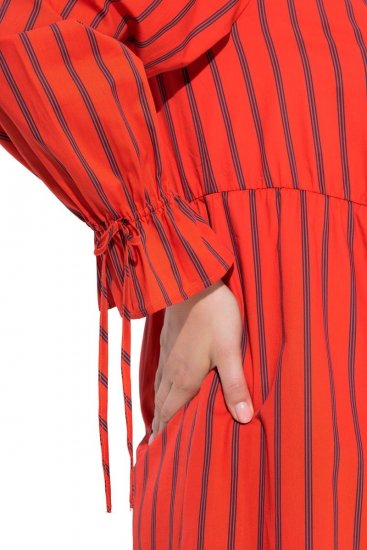 Ulla Popken 845863 Abito midi a righe con cintura da annodare Corallo - Vestiti midi - Abiti midi taglie comode