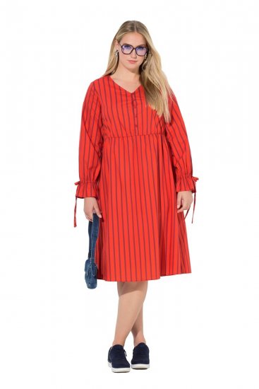 Ulla Popken 845863 Abito midi a righe con cintura da annodare Corallo - Vestiti midi - Abiti midi taglie comode
