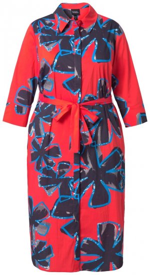 Ulla Popken 846164 Abito chemisier a fiori Rosso - Vestiti midi - Abiti midi taglie comode