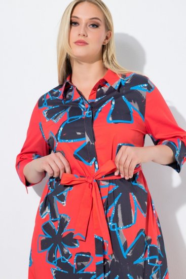Ulla Popken 846164 Abito chemisier a fiori Rosso - Vestiti midi - Abiti midi taglie comode