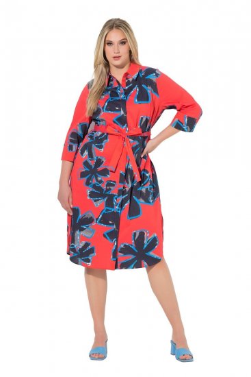Ulla Popken 846164 Abito chemisier a fiori Rosso - Vestiti midi - Abiti midi taglie comode