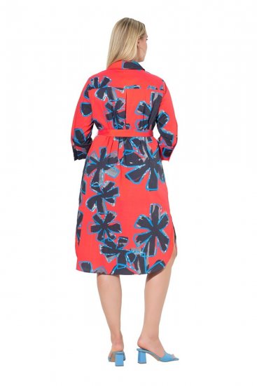 Ulla Popken 846164 Abito chemisier a fiori Rosso - Vestiti midi - Abiti midi taglie comode